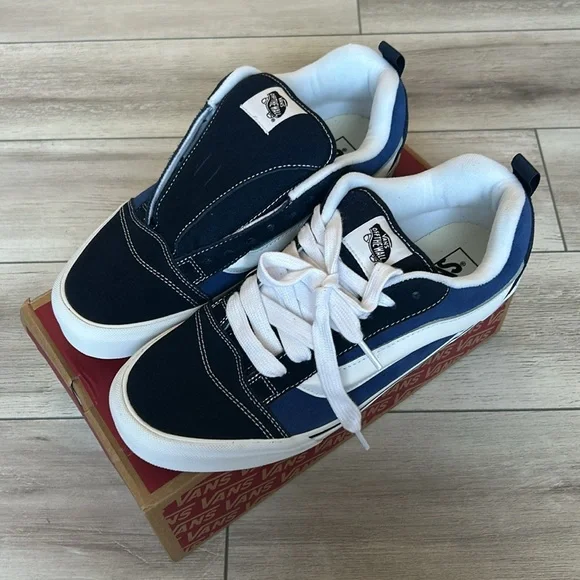 Vans Knu Skool Navy Blue and White puffy tongue skate shoes